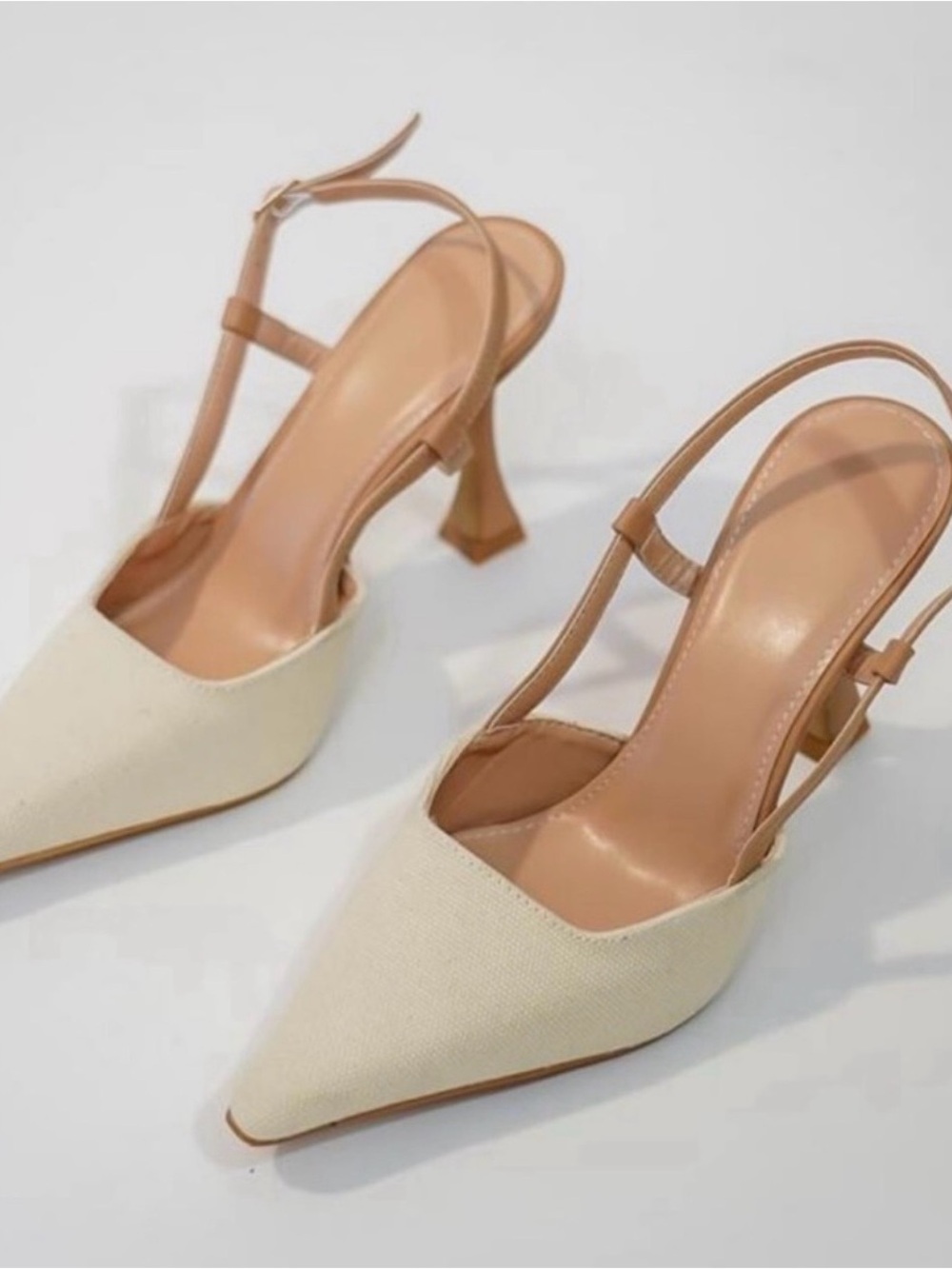 Elegant Cream Pointed-Toe Slingback Heels